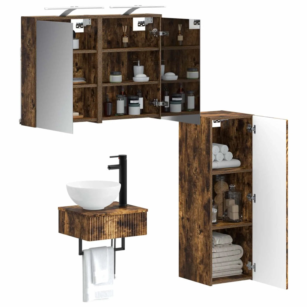 Set di Armadi da Bagno 4 pz Rovere Fumo Legno ingegnerizzato 3407371