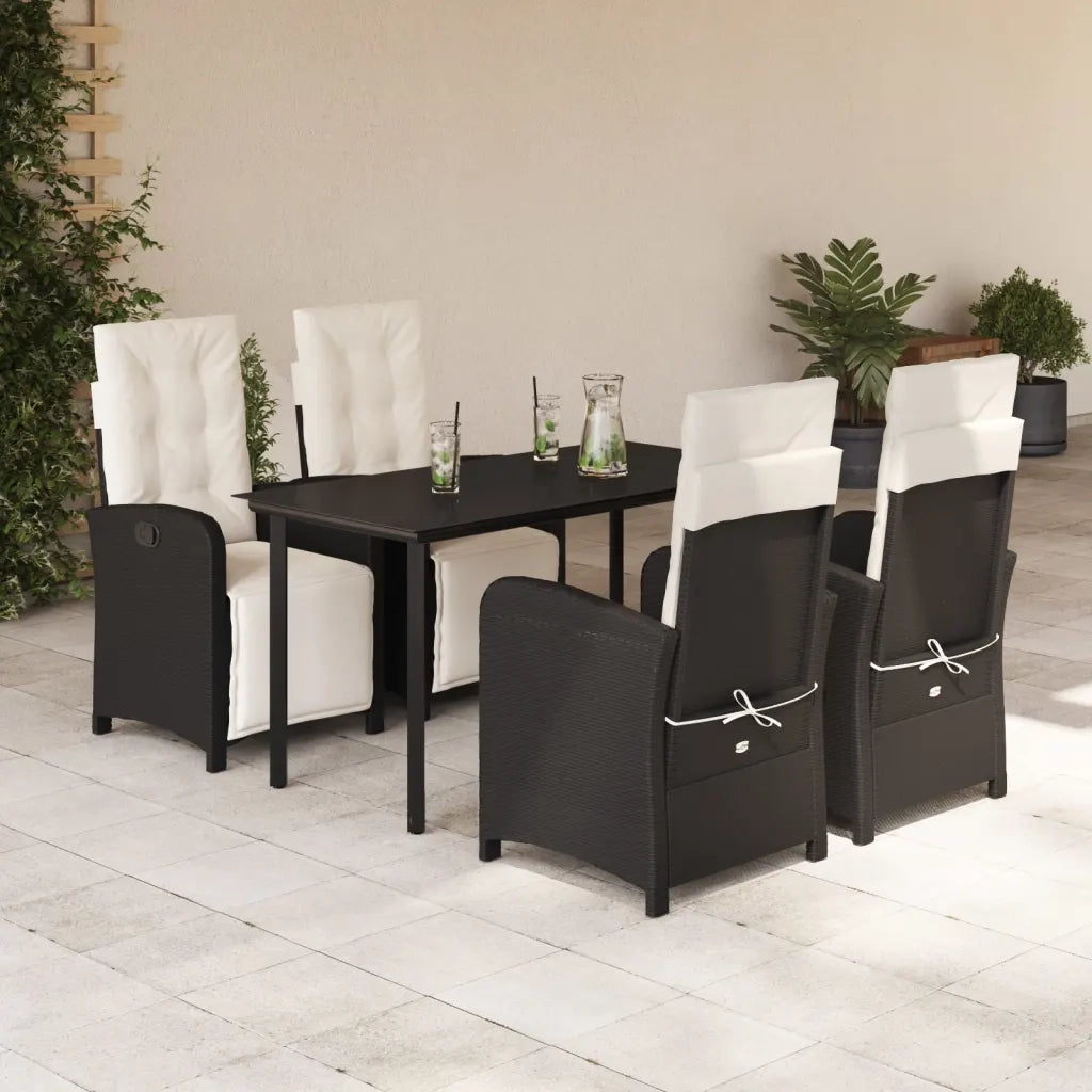 Set da Pranzo da Giardino 5 pz Nero con Cuscini in Polyrattan 3212523