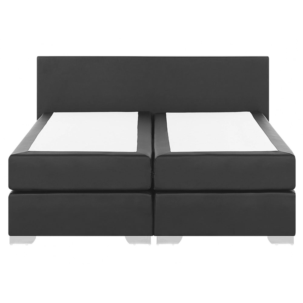 Letto continentale 160 x 200 cm in ecopelle nera con materasso a molle insacchettate