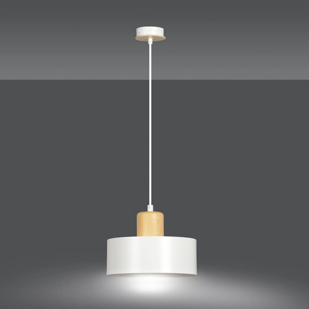 Lampada a sospensione TORIN in acciaio bianco e legno