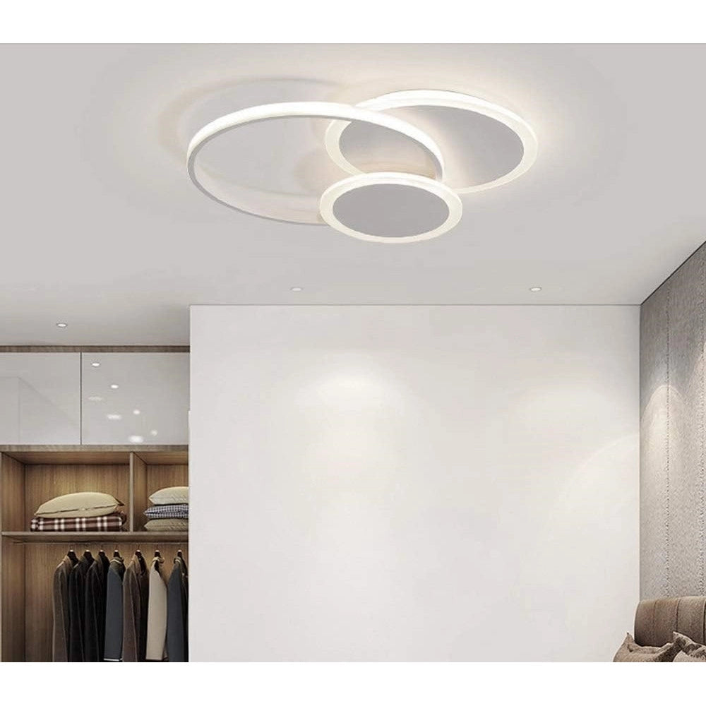 Trade Shop - Plafoniera Luce Naturale Led Cerchi 38w Lampadario Soffitto Bianco Moderno 50019 -