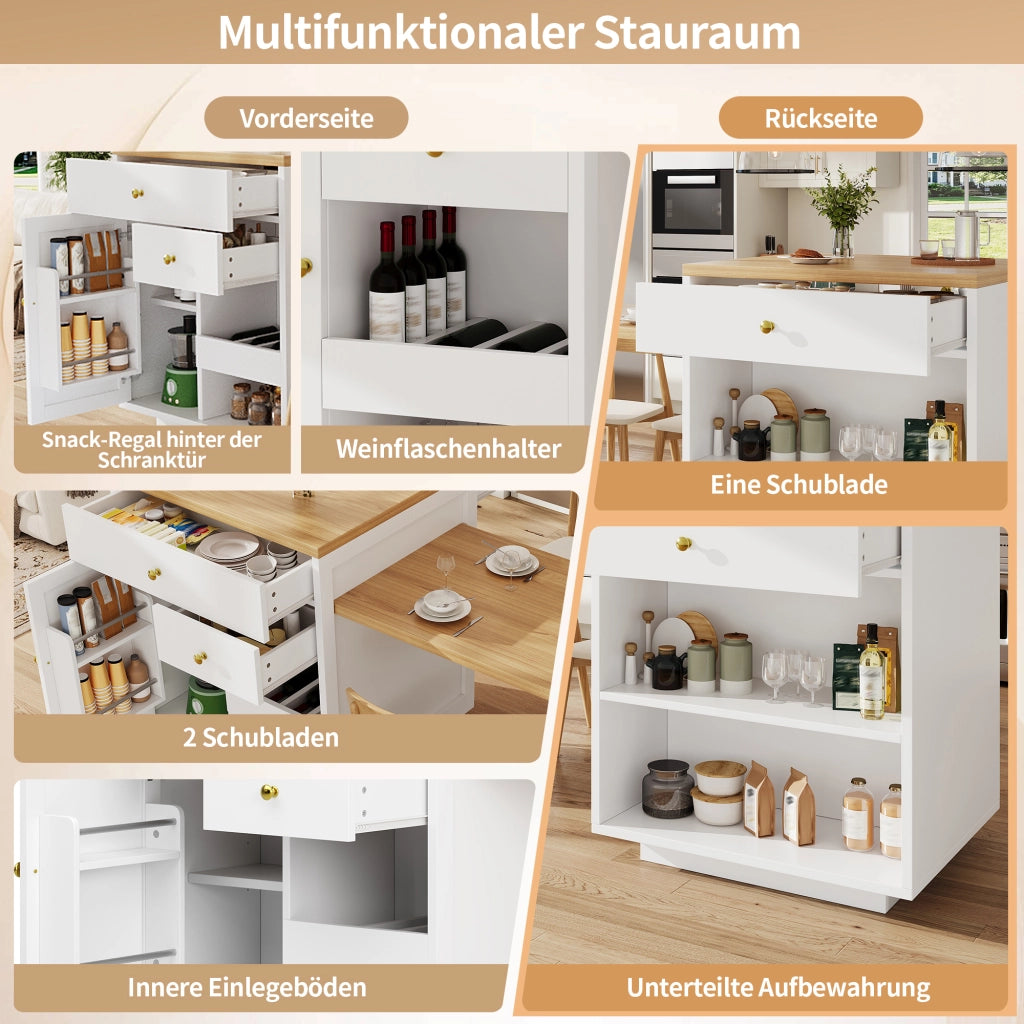 TAVOLO ISOLA CUCINA ESTRAIBILE 122,5-195,5 CM BIANCO MDF
