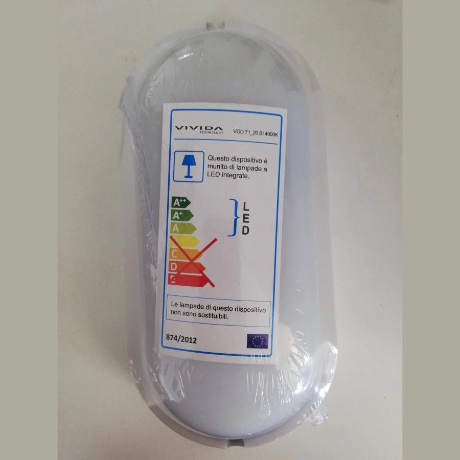 PLAFONIERA IP 65 IN PVC BIANCA , OVALE 20W 4000K 1500 LM
