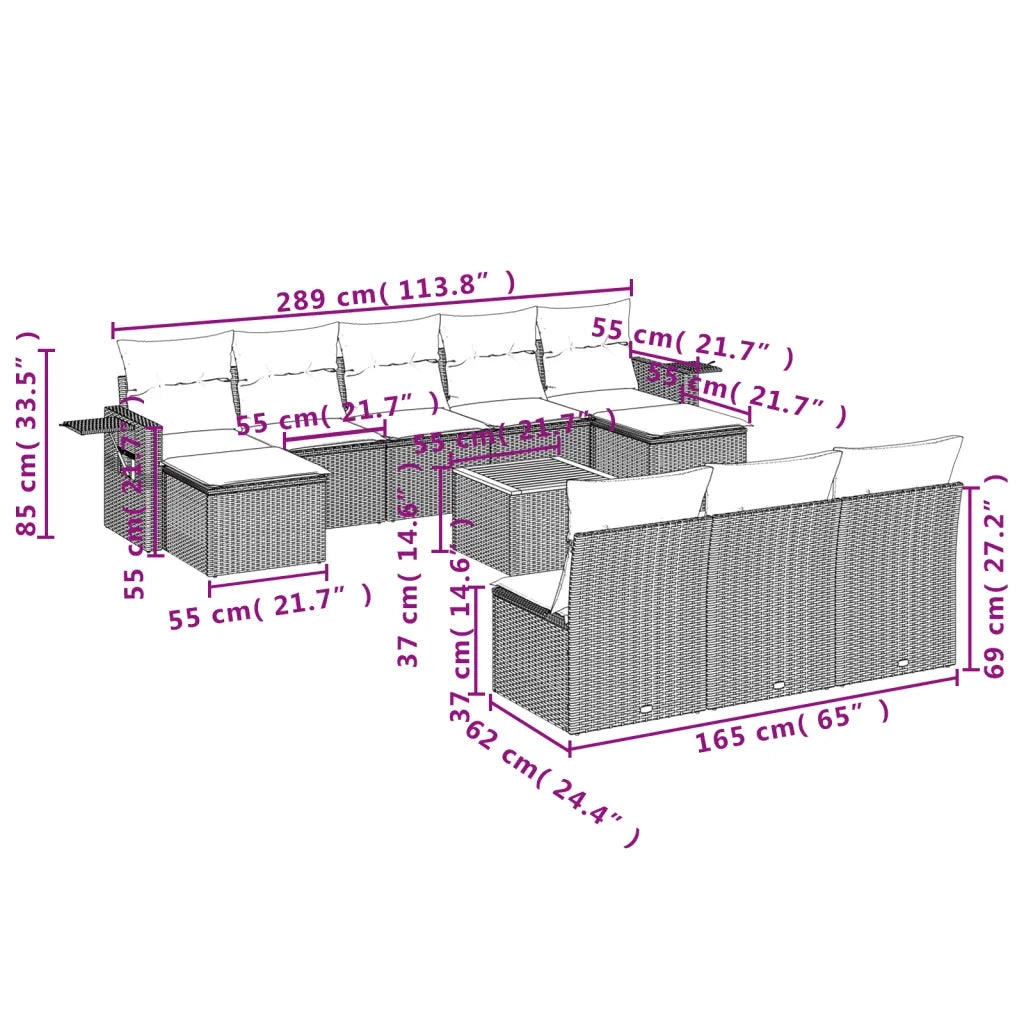 Set Divani da Giardino 11 pz con Cuscini Beige in Polyrattan 3257101