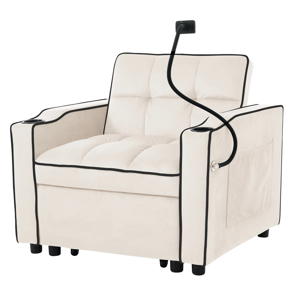 Poltrona letto estraibile 3 in 1 beige con portabicchieri