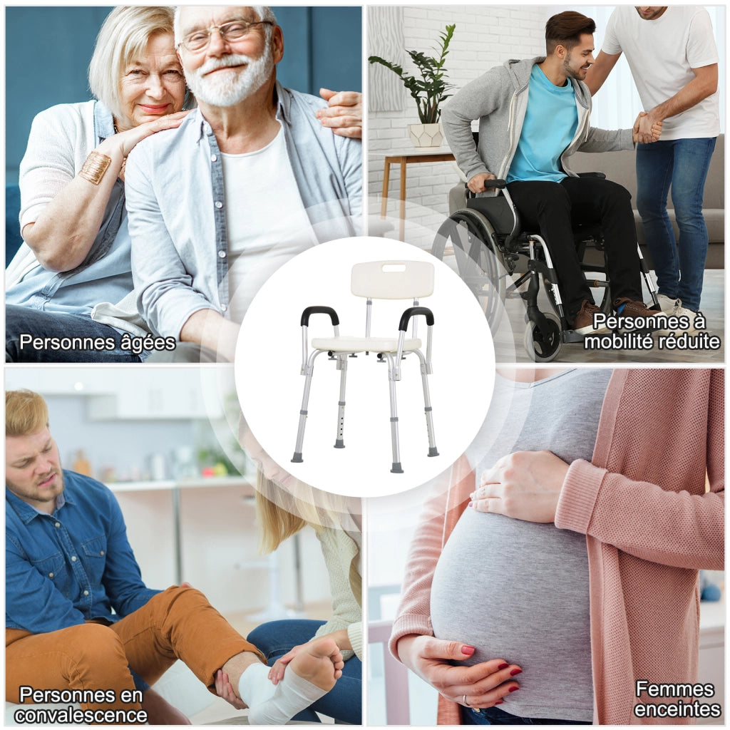 Sedia da doccia ergonomica regolabile ¨C zephmum ¨C bianco, HDPE, alluminio