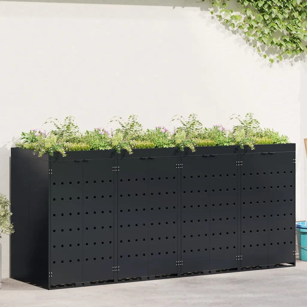 Contenitore per Rifiuti per 4 Bidoni Nero 272 x 77,5 x 121,5 cm