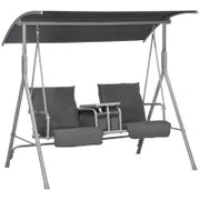 Dondolo 2 Posti con Tavolino e Portabicchieri, in Metallo e Poliestere, 175x110x165 cm, Grigio