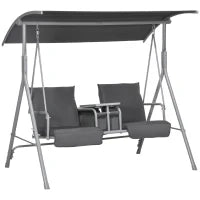 Dondolo 2 Posti con Tavolino e Portabicchieri, in Metallo e Poliestere, 175x110x165 cm, Grigio