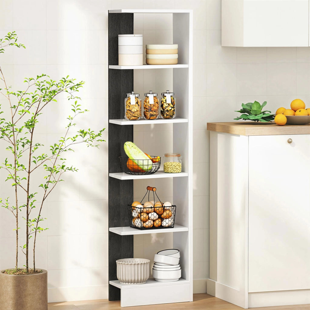 Libreria 5 Ripiani in Legno Bianco e Nero Moderna Salvaspazio ¨C zephmum ¨C 45x21x170