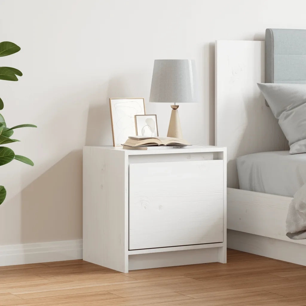 Comodino Bianco 40x30,5x40 cm in Legno Massello di Pino cod mxl 44873