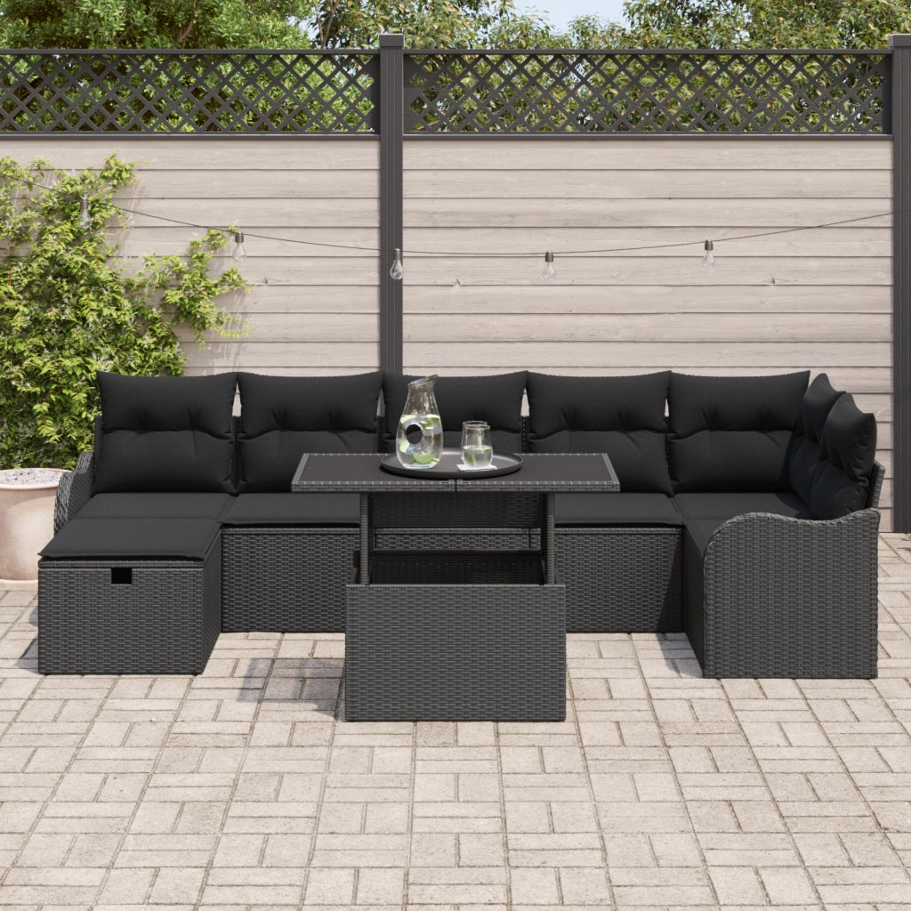 Set di Divani da Giardino  8 Pezzi con Cuscini Nero Polyrattan