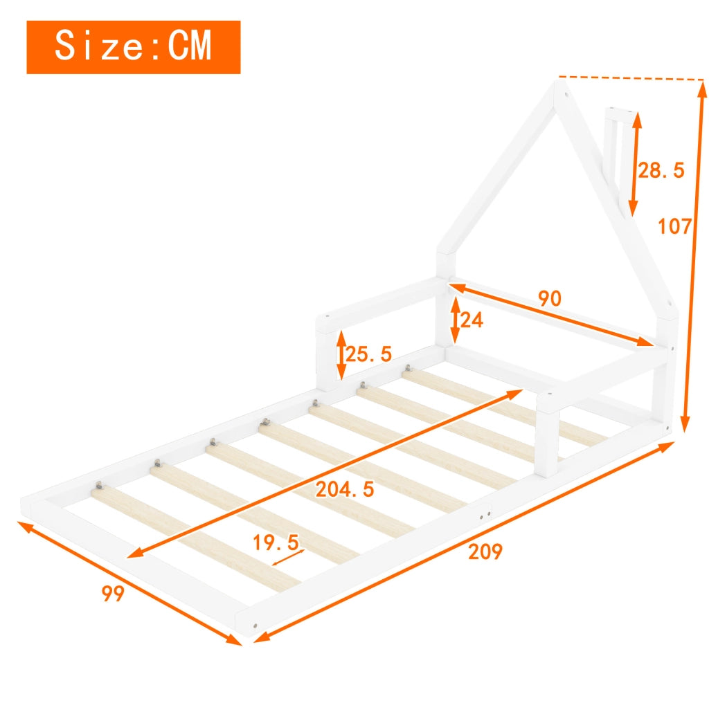 Letto per bambini a forma di casa 90x200 cm in pino e MDF; bianco