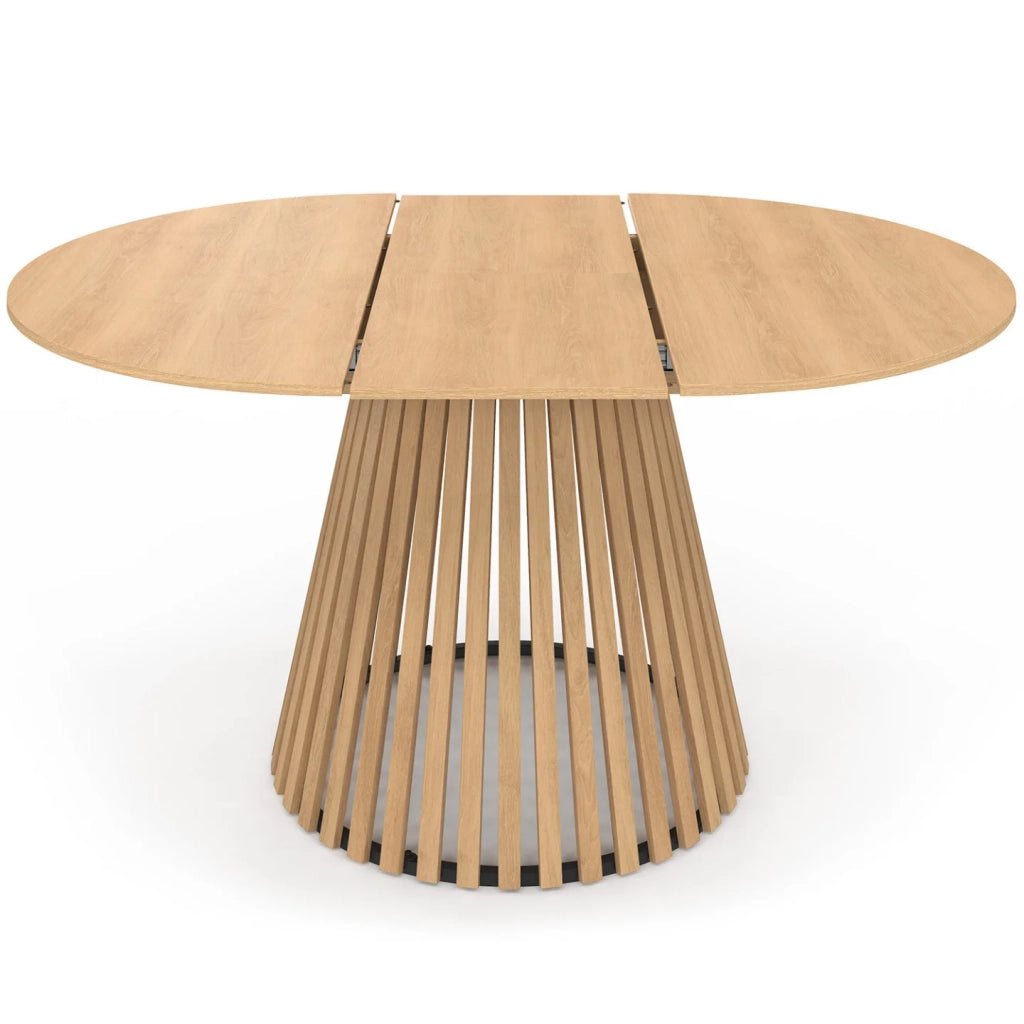 IDMarket - CARMEN tavolo da pranzo rotondo allungabile 4-8 persone con gambe a doghe in legno e piano in legno da 110 a 150 cm