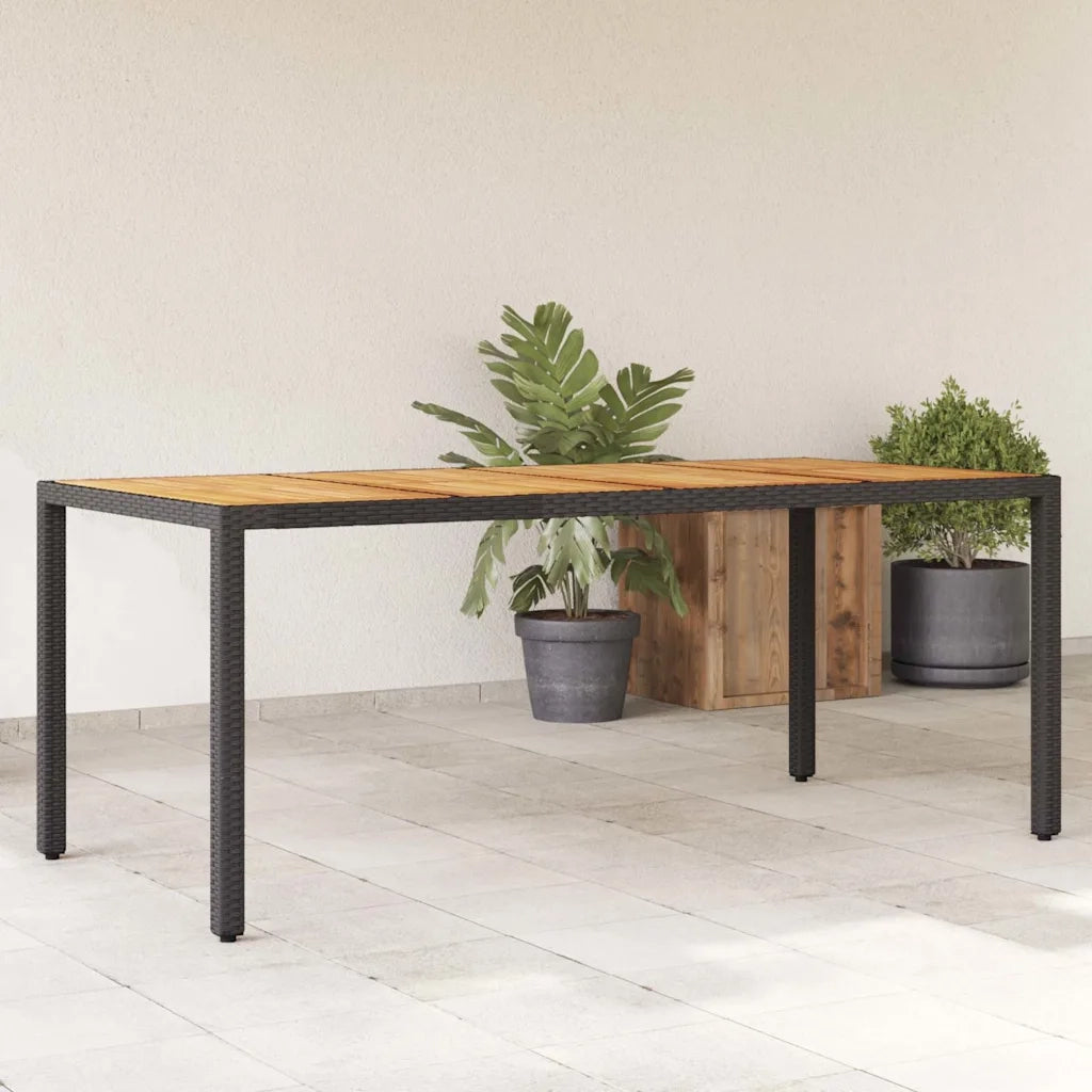Tavolo Giardino | Tavolino da esterno Piano Legno Acacia Nero 190x90x75 cm Polyrattan