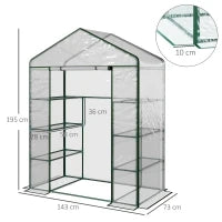 Serra da Giardino in Acciaio e PVC Trasparente con Porta Avvolgibile, 143x73x195 cm, verde