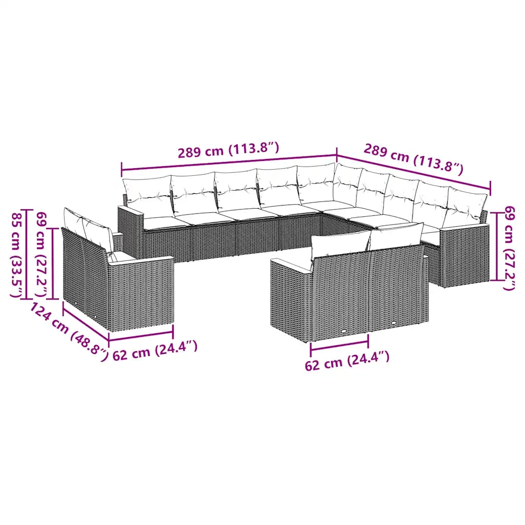 Set Divani da Giardino 13pz con Cuscini Nero in Polyrattan 3258927