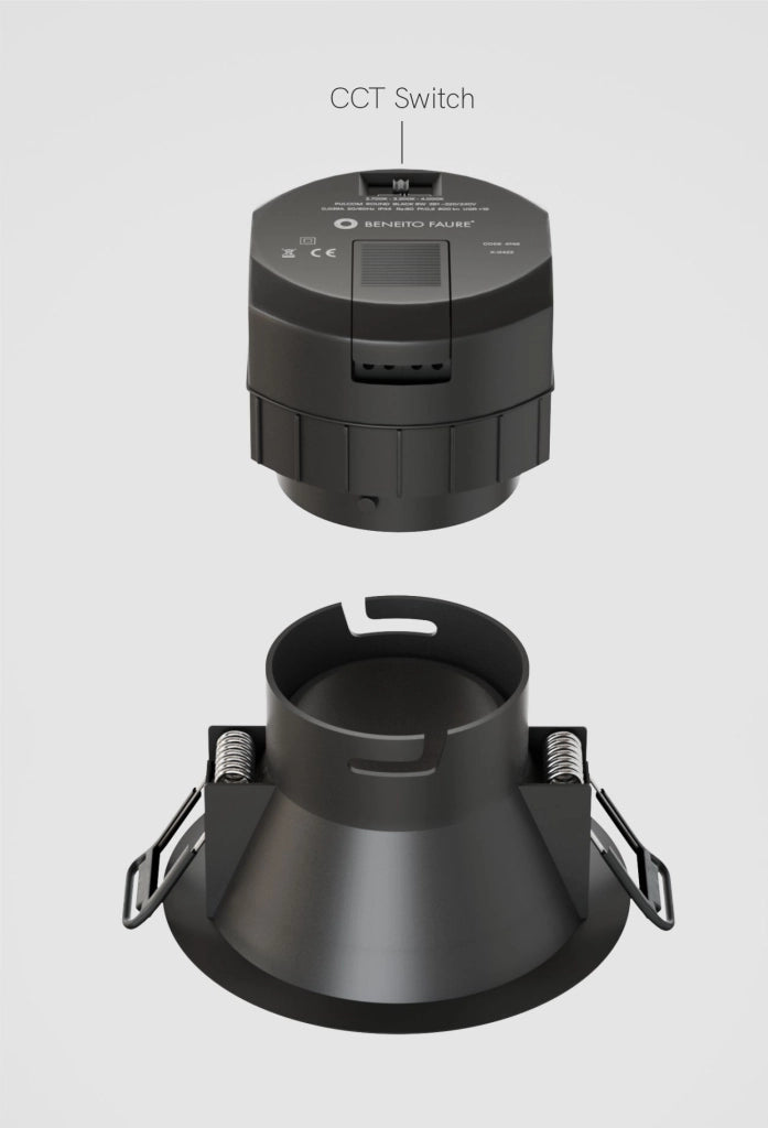 Pulcom Faretto LED da incasso orientabile 8W con tecnologia CCT Switch 2700K/3200K/4000K, finitura nero opaco, design professionale per interni