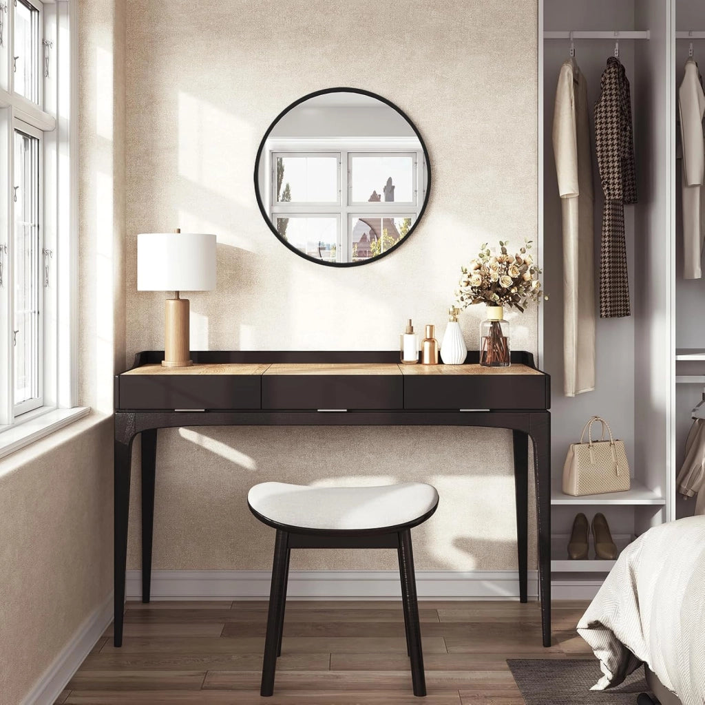 Specchio da Parete, Specchio Trucco,Cornice in Metallo Antiruggine, Decorativo per Bagno con Immagine Nitida, Ideale per Trucco e Arredamento Moderno, Specchio Bagno, Rotondo Nero 71cm
