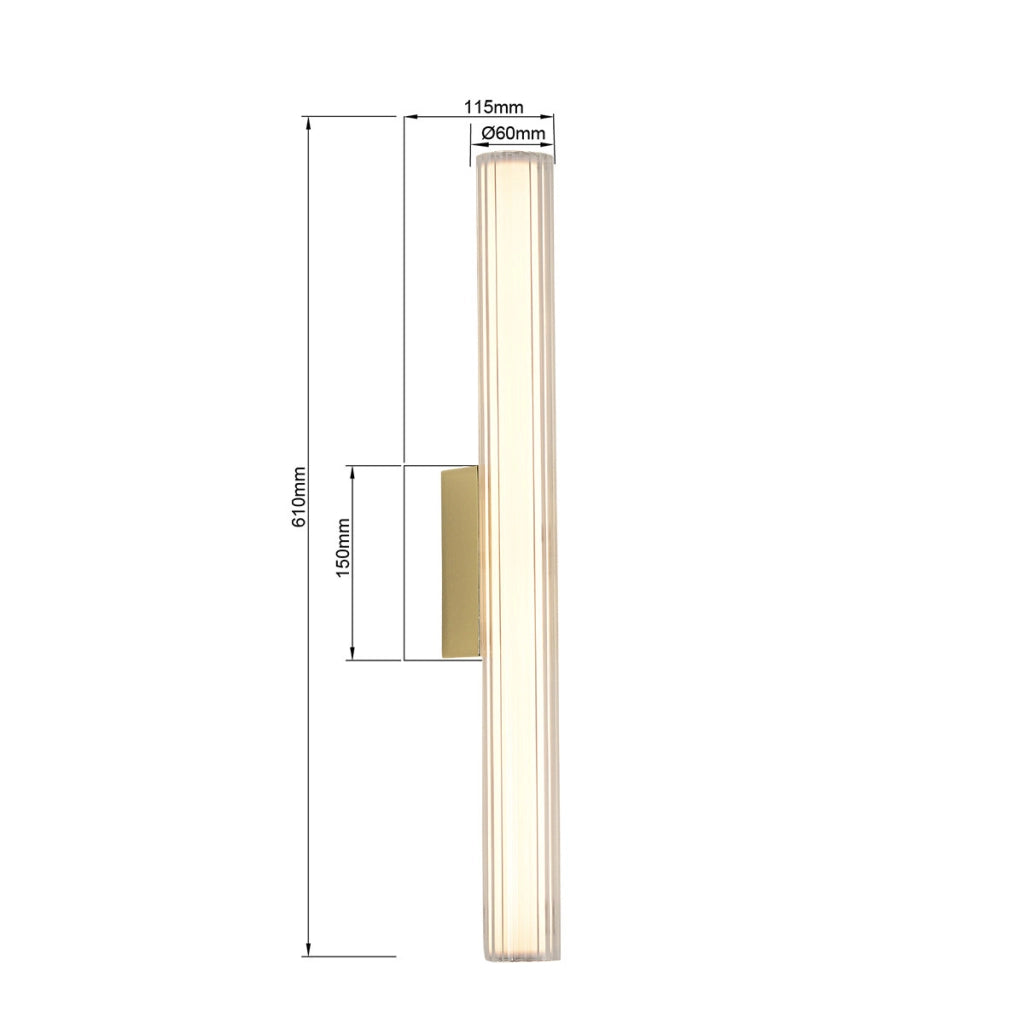 Applique moderna oro vetro tubo 61cm IP44 LED CCT 12W