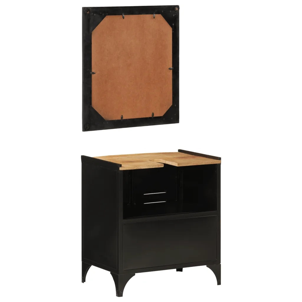 Set Mobili da Bagno 2pz in Ferro e Legno Massello di Mango 3217109