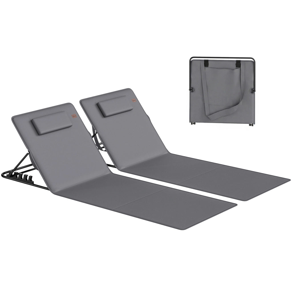 Set 2 Lettini da Spiaggia Pieghevoli con Schienale Regolabile e Cuscino ¨C Zephmum ¨C Grigio