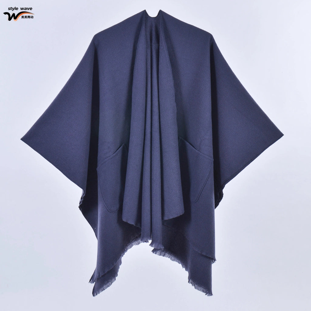 Sciarpa da donna, elegante mantello con cintura diagonale monocromatica