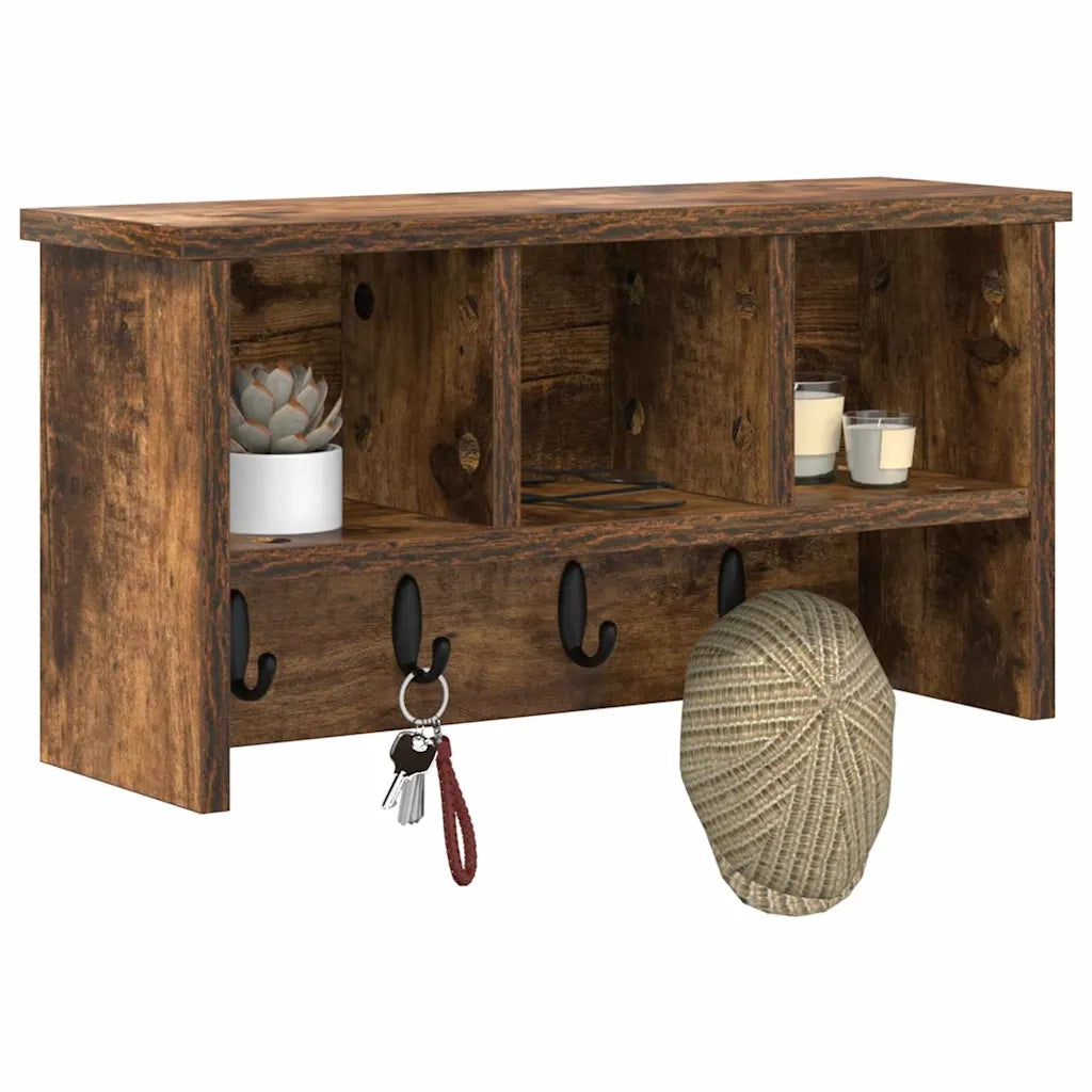 vidaXL Appendiabiti a muro con lo scaffale Rovere fumo 50 x 16 x 26 cm