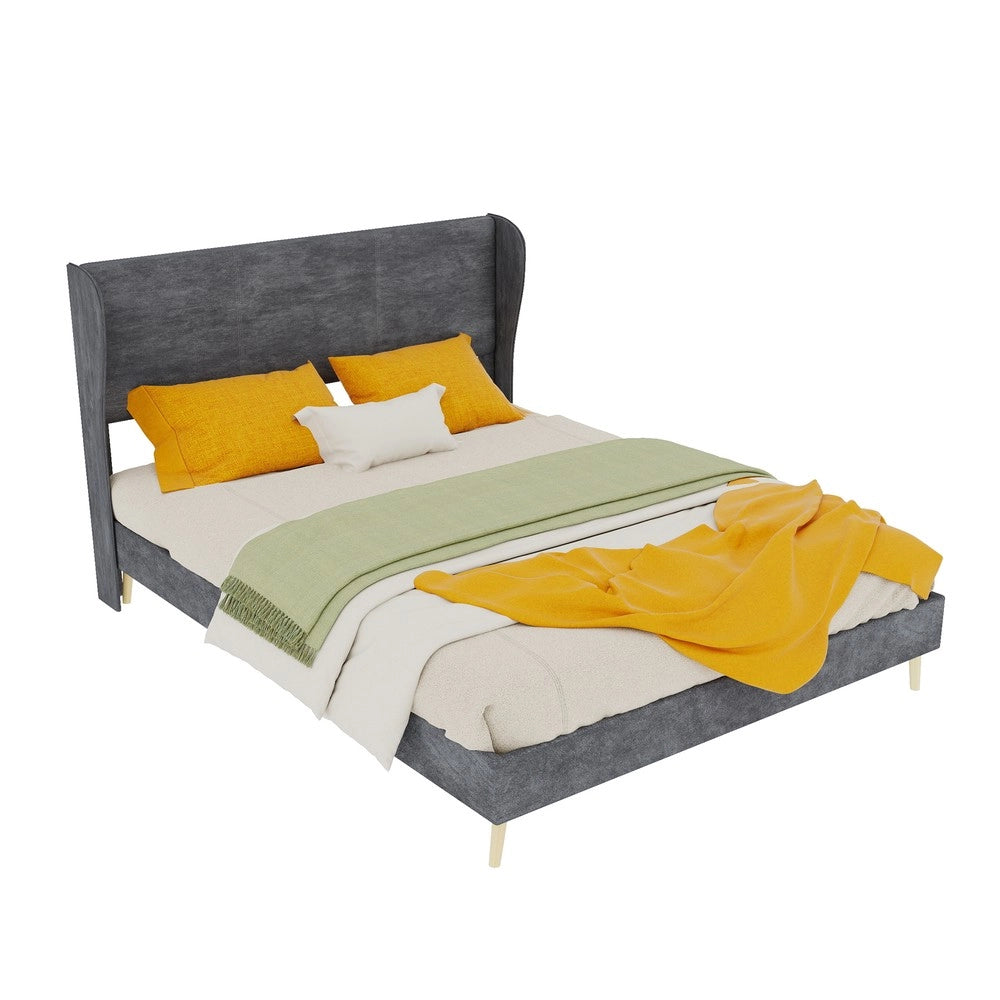 Letto Imbottito con Testiera Morbida ¨C MINIMAL ¨C Grigio, 140x200, con Materasso