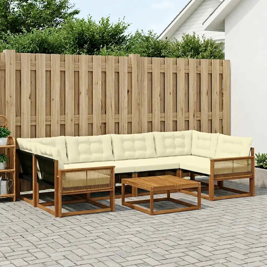 Set di divani da esterno con cuscino 7 pcs Naturale e Crema
