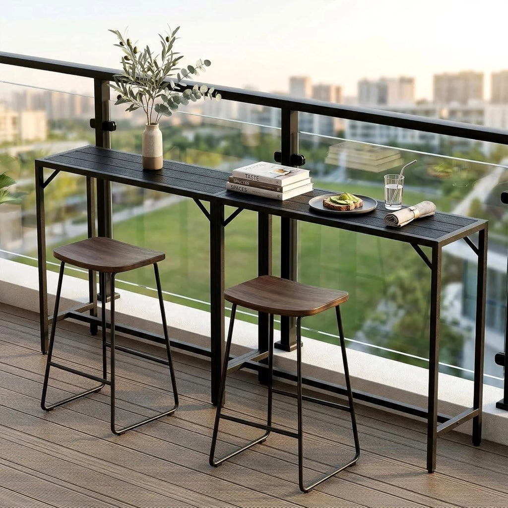 Outdoor Bar Table, 120 x 38 x 98 cm, Tavolo da Giardino Cortile con Piano Impermeabile, Tavolo da Bar Alto con Piedini Regolabili, adatto per Terrazza, Bordo Piscina, Soggiorno, Nero