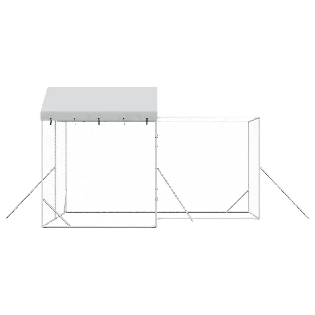 Cuccia Cani da Esterno Tetto Argento 4x4x2,5 m Acciaio Zincato 3190470