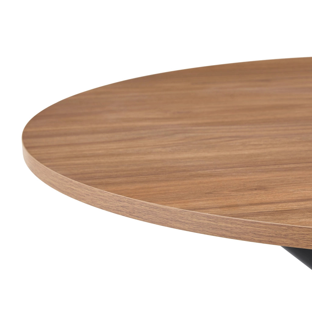 Tavolino rotondo in MDF e metallo; stile industrial; nero e noce