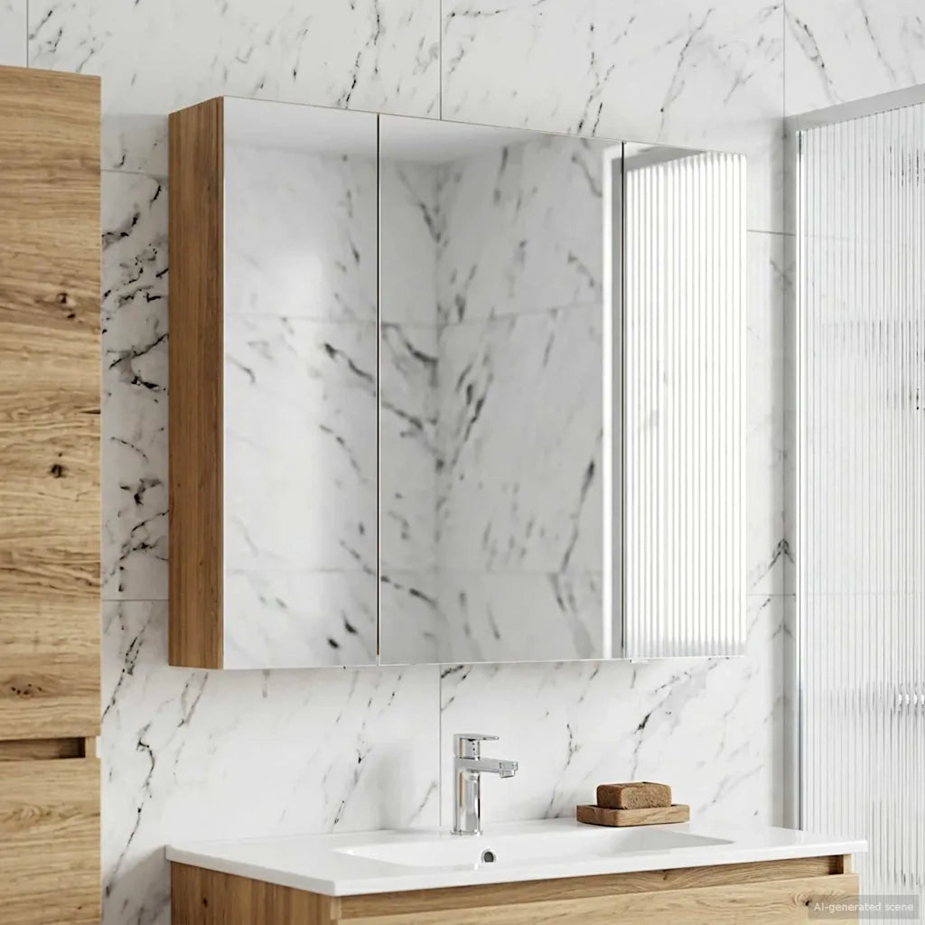Mobiletto per specchio da Bagno | Armadio da bagno Rovere Artigianale