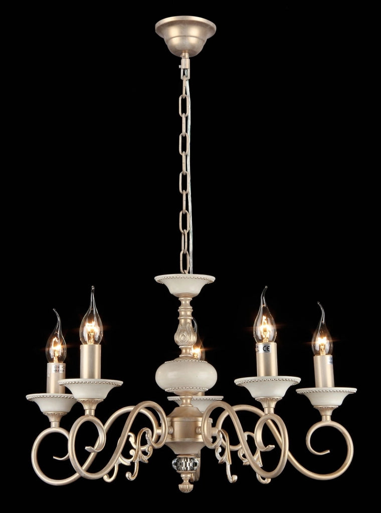 Lampadario Elegant in Metallo Perla Crema con Oro