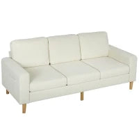 Divano 3 posti in velluto a coste, con cuscini a molle e imbottitura, 192x80x84,5cm, beige