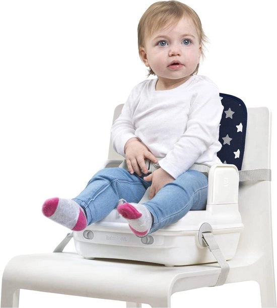 Seggiolino per Bambini con Alzaburri e Cintura di Sicurezza, Facile da Piegare e Trasportabile, Lavabile, con Altezza Regolabile