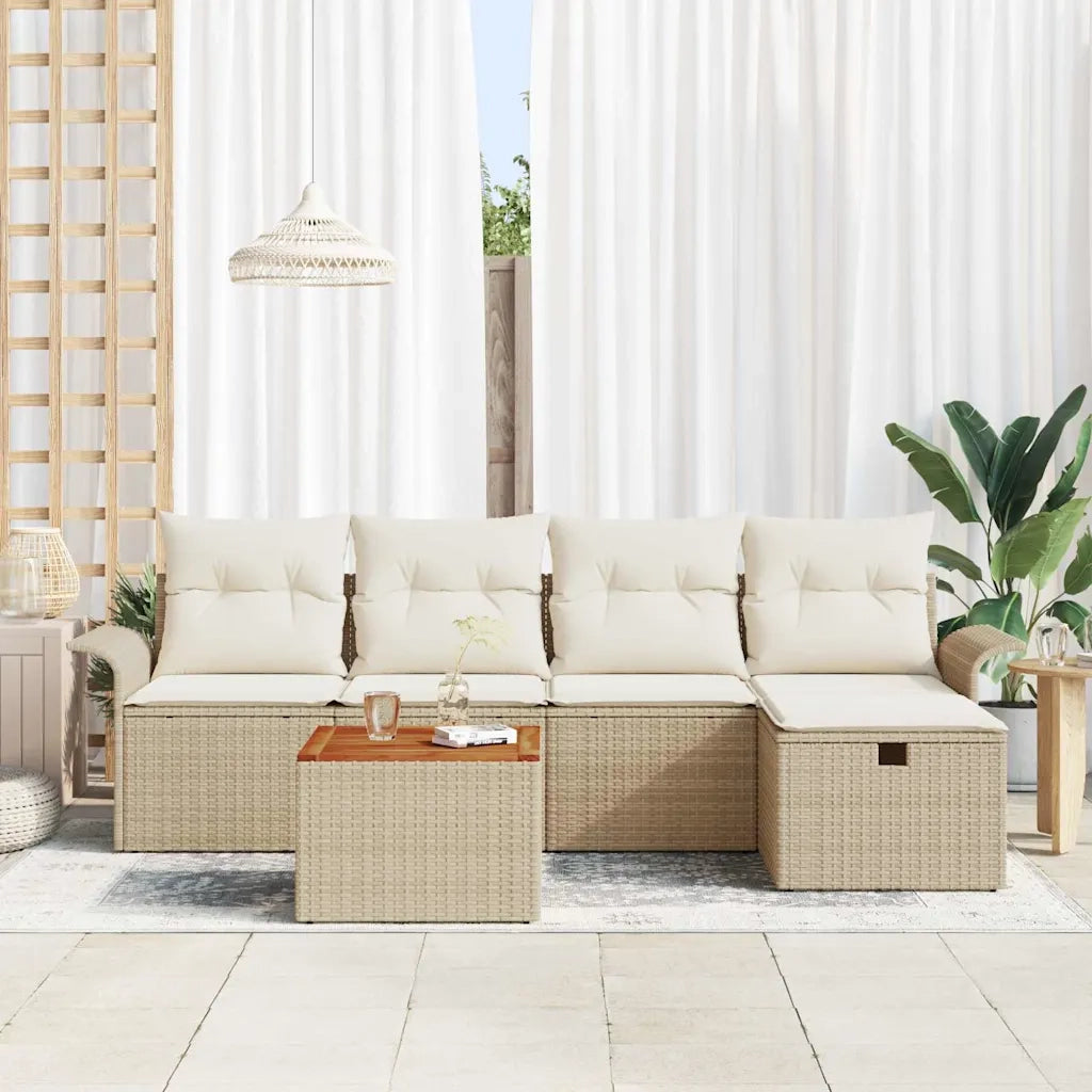 Set Divano da Giardino con cuscino 6 pcs Beige polyrattan