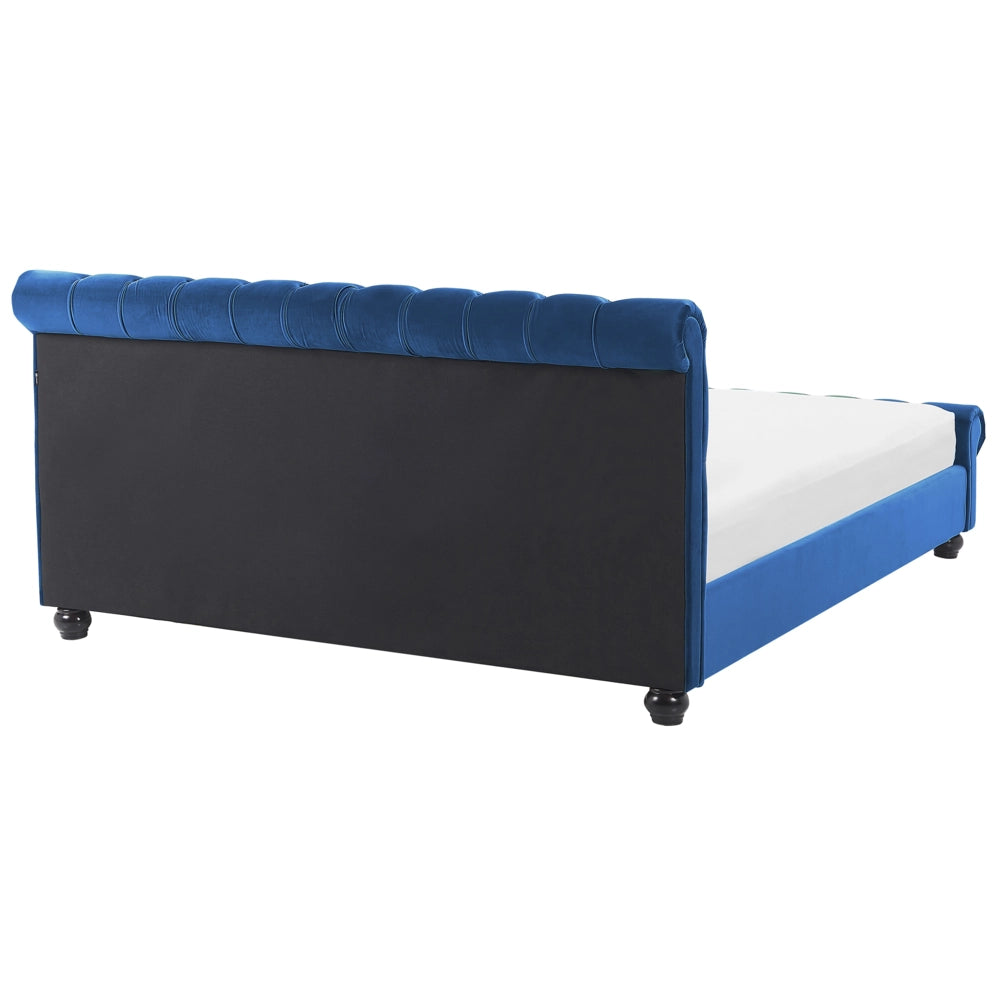Letto ad acqua in velluto blu marino 180 x 200 cm con testiera trapuntata glamour