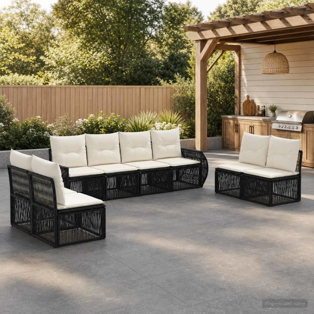 Set Divano da Giardino 8 pz Nero e Bianco Crema polyrattan 3435391