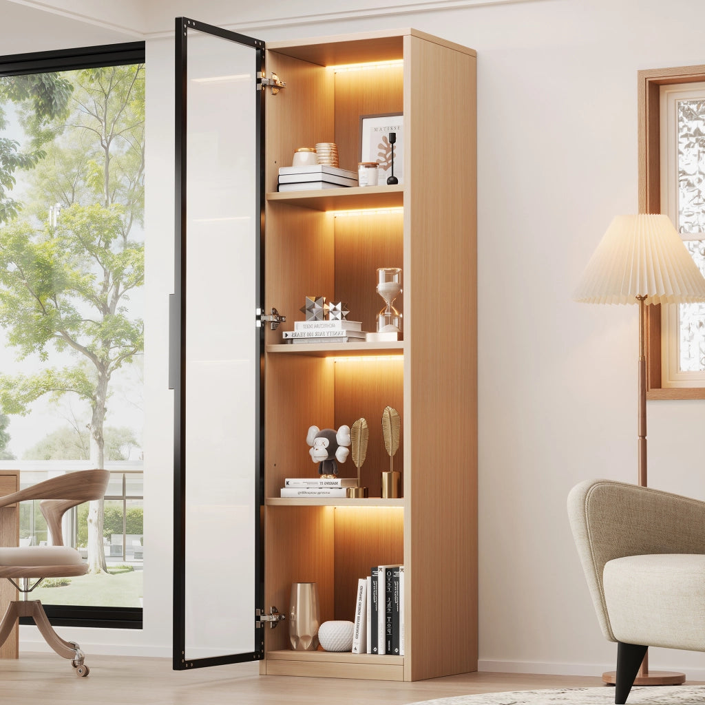 Vetrina con Porta in Vetro e LED ¨C MINIMAL ¨C Rovere, MDF, Soft-Close, 40x40x165