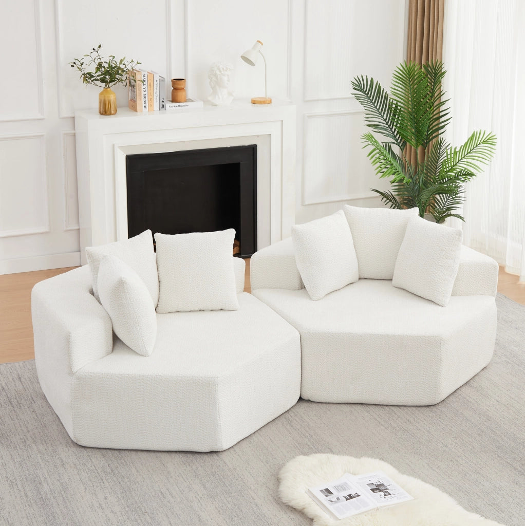 Poltrona modulare esagonale in ciniglia beige