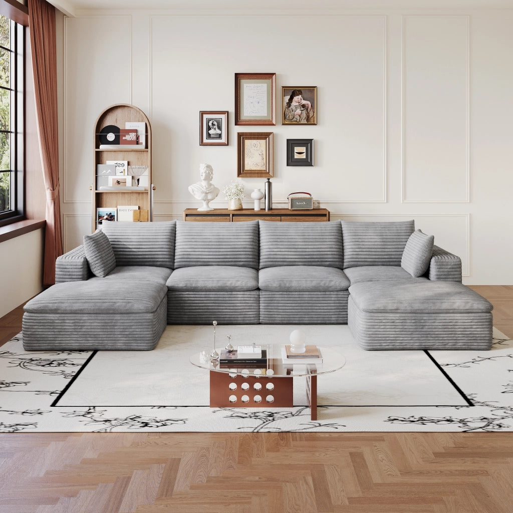Divano Cloud 3 Posti in Velluto a Coste ¨C MINIMAL ¨C Grigio Scuro, 340 cm, Imbottito
