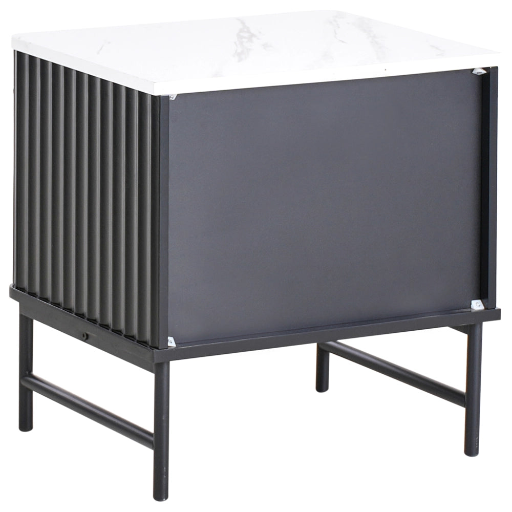 Comodino nero effetto marmo con 2 cassetti stile moderno