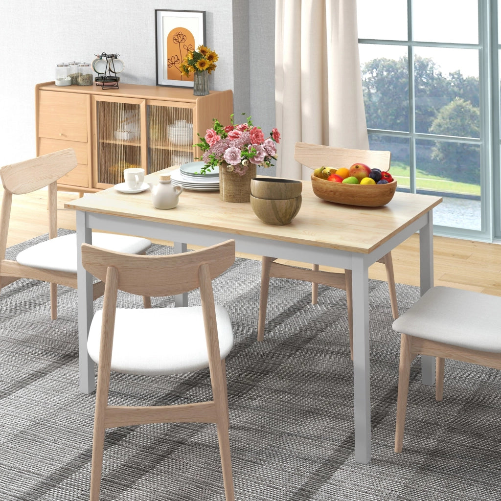 Tavolo da Pranzo 4 Posti con Piedini Antiscivolo 120x75x75 cm in Legno di Pino Naturale e Bianco