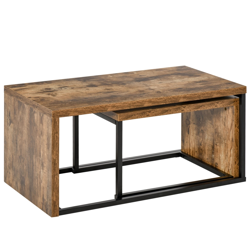 Tavolino da caff¨¨ gigogne design industriale ¨C zephmum ¨C 90x48x42 cm metallo nero effetto legno