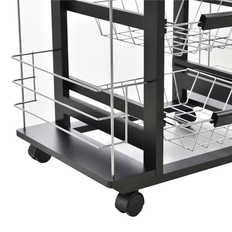 CARRELLO DA CUCINA CON 4 CESTINI RIMOVIBILI E 4 SCOMPARTI LATERALI NERO