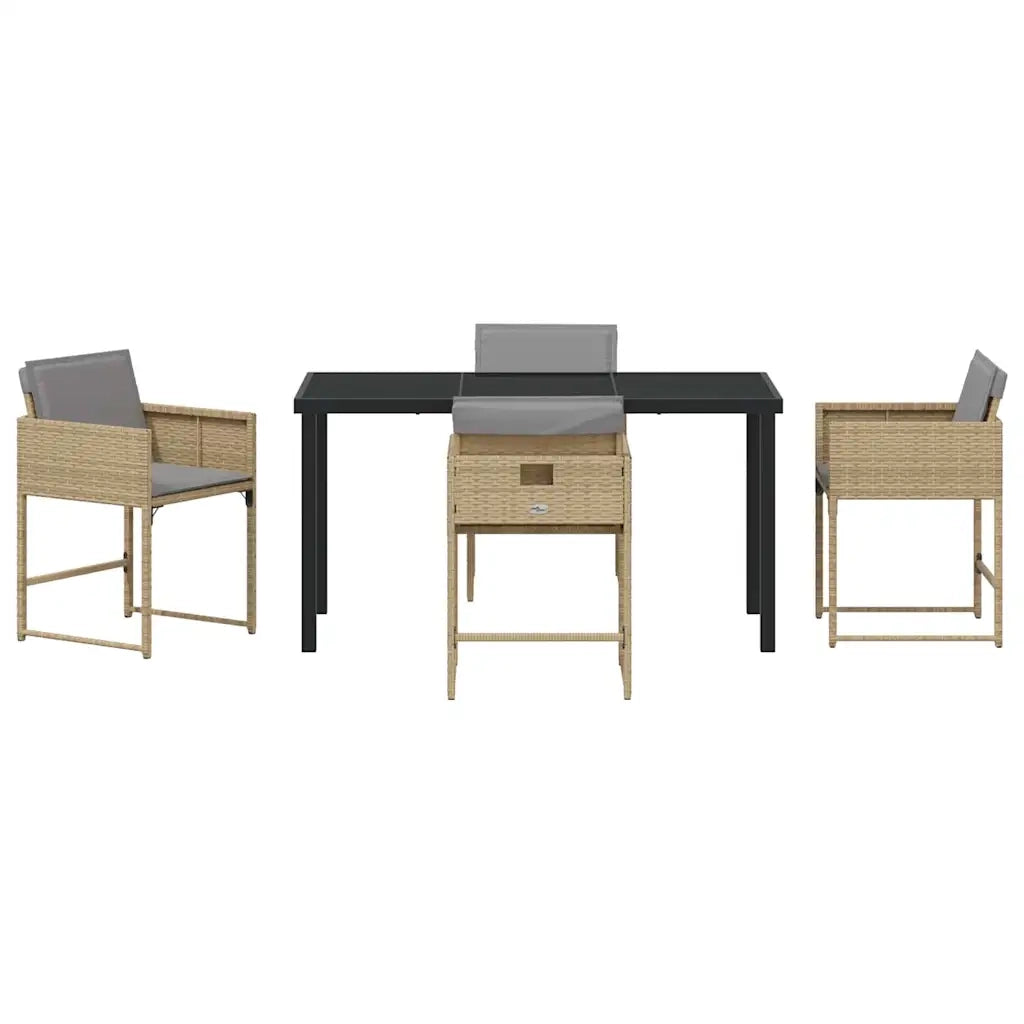 Set da Pranzo per Giardino con cuscino 5 pz | Set Salotto da Giardino Beige polyrattan