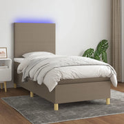 Letto a Molle con Materasso e LED Tortora 100x200cm in Tessuto