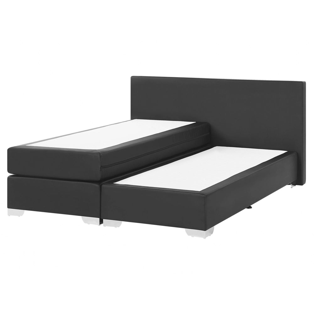 Letto continentale 160 x 200 cm in ecopelle nera con materasso a molle insacchettate